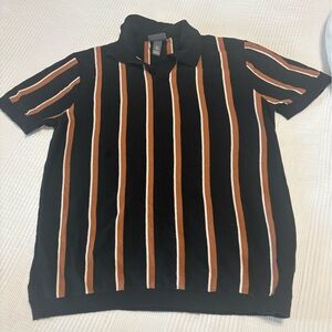 H&M Black Polo with Brown and White Stripes